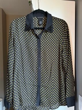 Metaphor Black & Gold Patterned Long-Sleeve Shirt with embellished collar